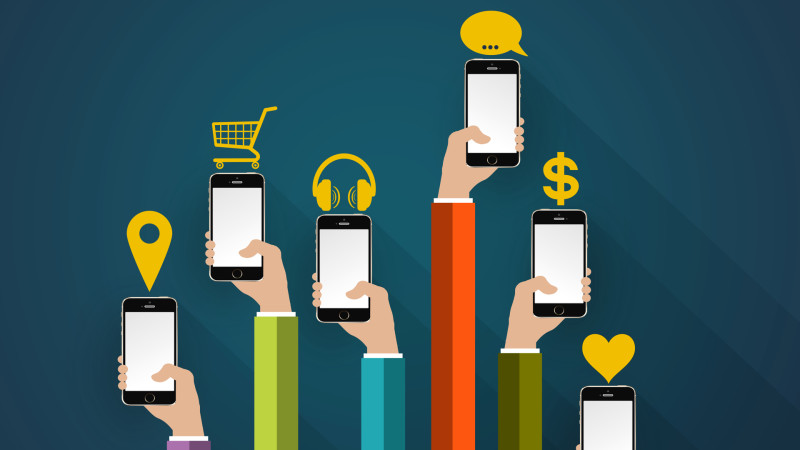 移动广告投放之路,我已帮你探好!+图4 Concept for mobile apps - smartphones on hands with mobile applications